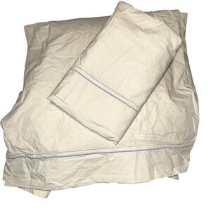 Anne de Solene French Egyptian Cotton white blue embroidered stripe King flat